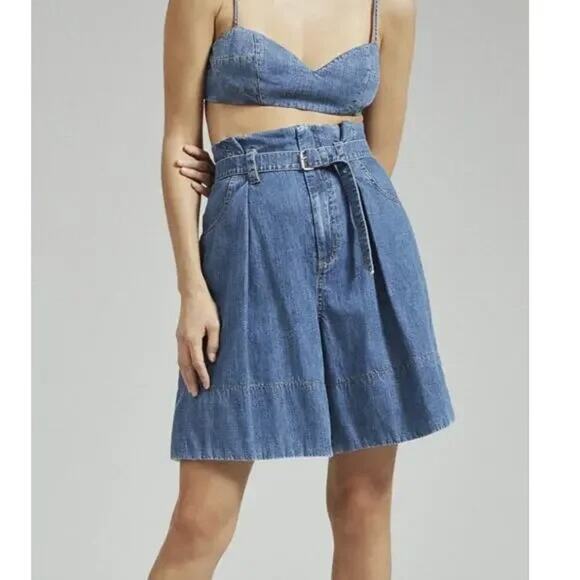 Rachel Comey Denim Irolo Paper Bag Wide Leg Shorts Size 8 - Picture 1 of 6